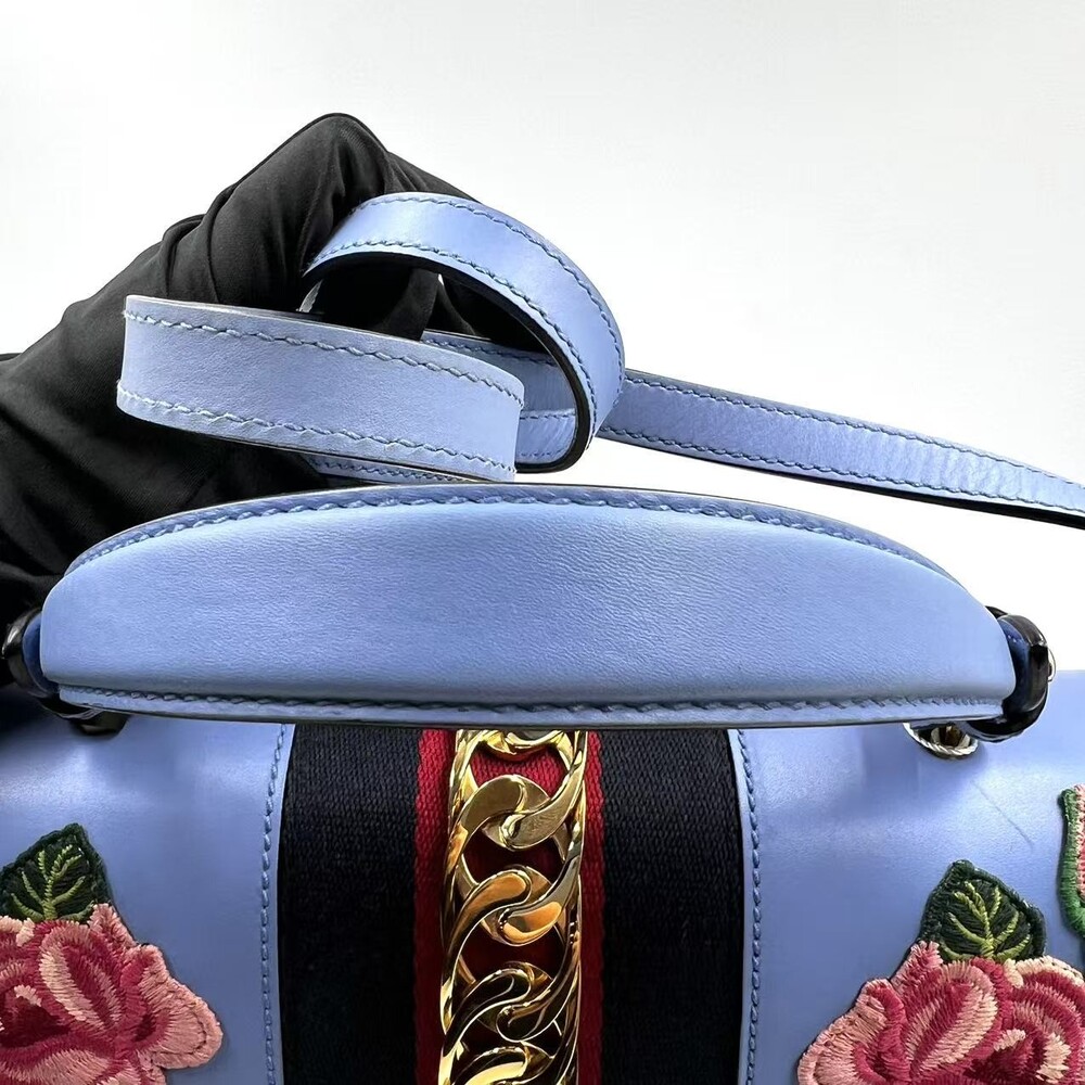 Hj Gucci Blue Clutch Bag Flowers Gg #236197G10B - Picture 13 of 13